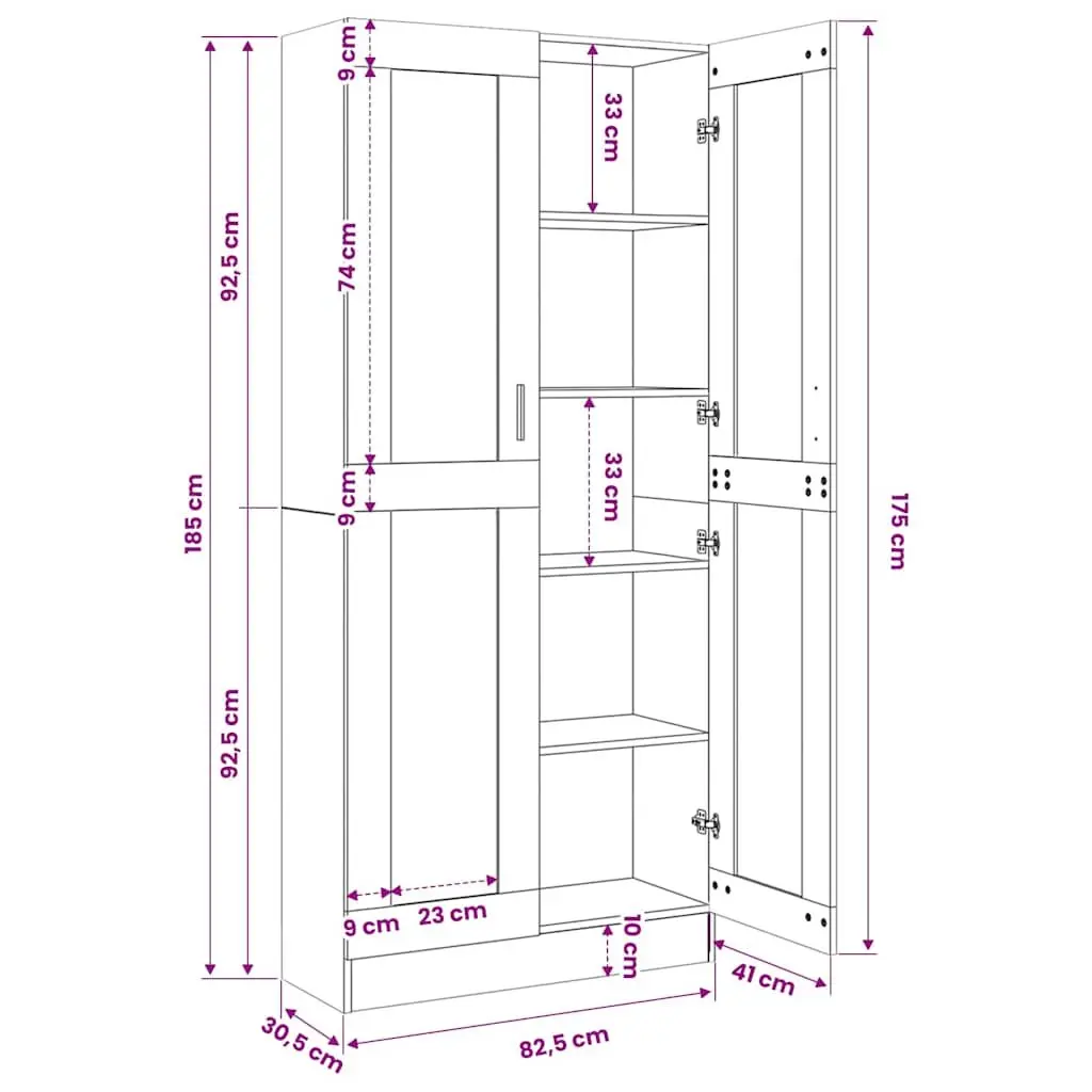 Brown Engineered Wood Vitrine Cabinet 82.5x30.5x185cm