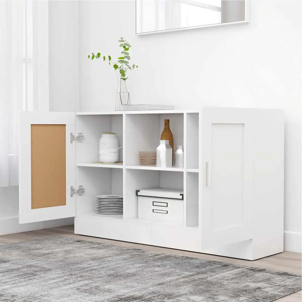 Sideboard White 120cm Engineered Wood 2 Doors 2 Compartments