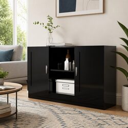 Black Engineered Wood Sideboard Cabinet 120x30.5x70cm