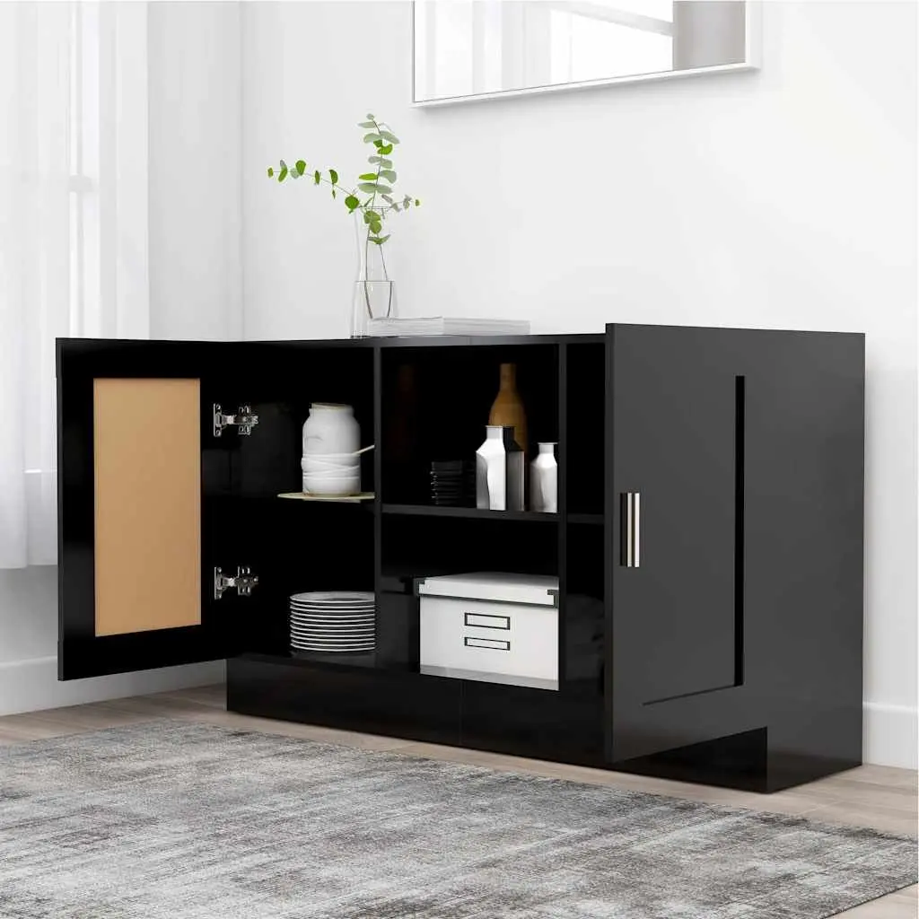 Black Engineered Wood Sideboard Cabinet 120x30.5x70cm