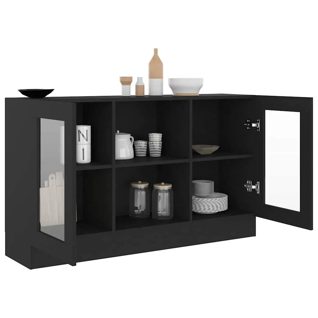 Vitrine Cabinet Black Storage Display Buffet 120cm Engineered Wood
