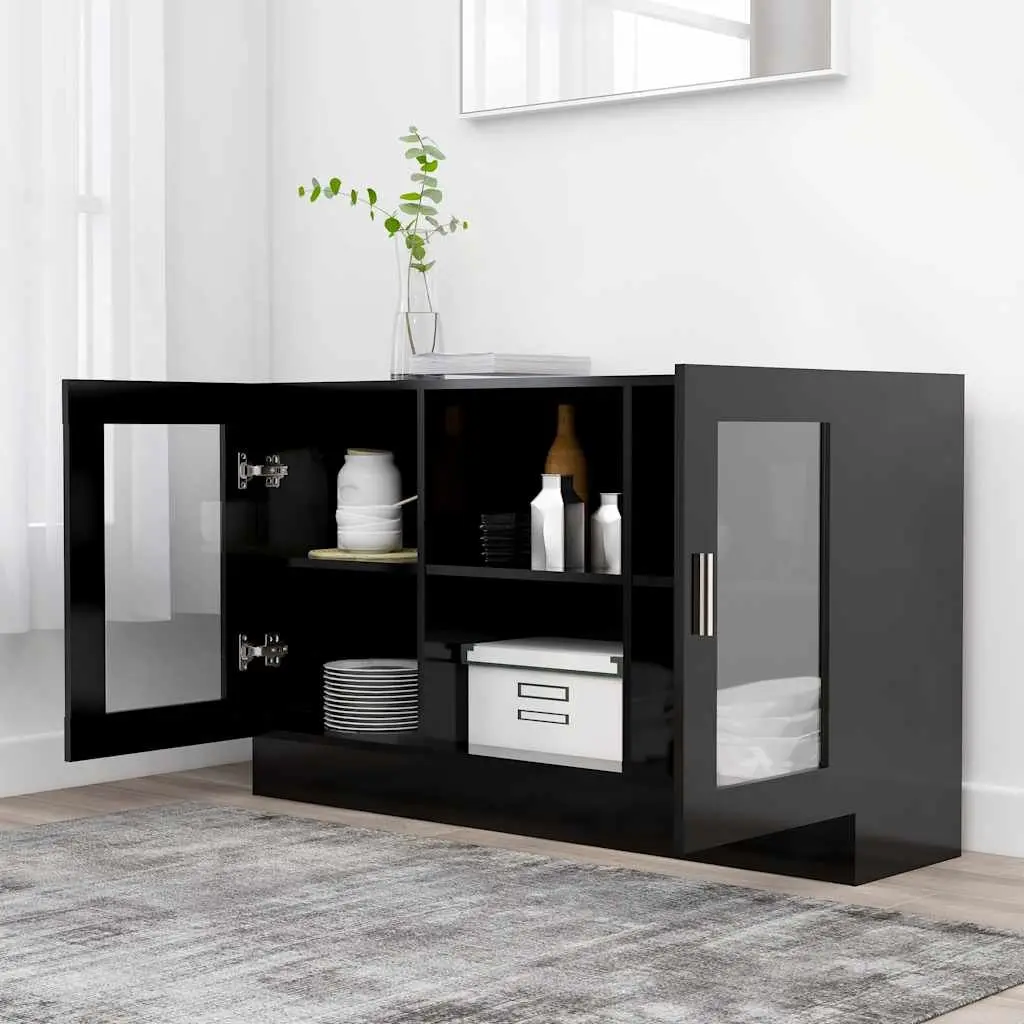 Vitrine Cabinet Black Storage Display Buffet 120cm Engineered Wood