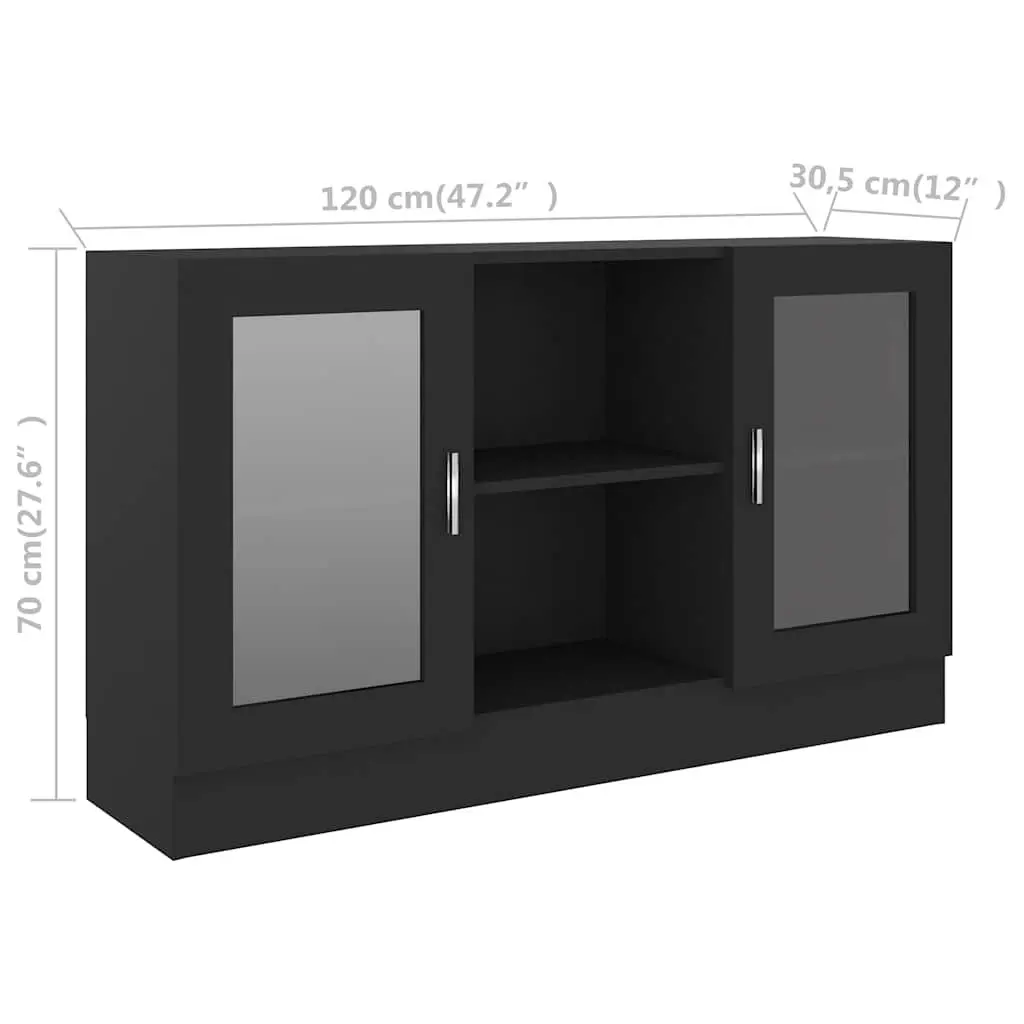 Vitrine Cabinet Black Storage Display Buffet 120cm Engineered Wood