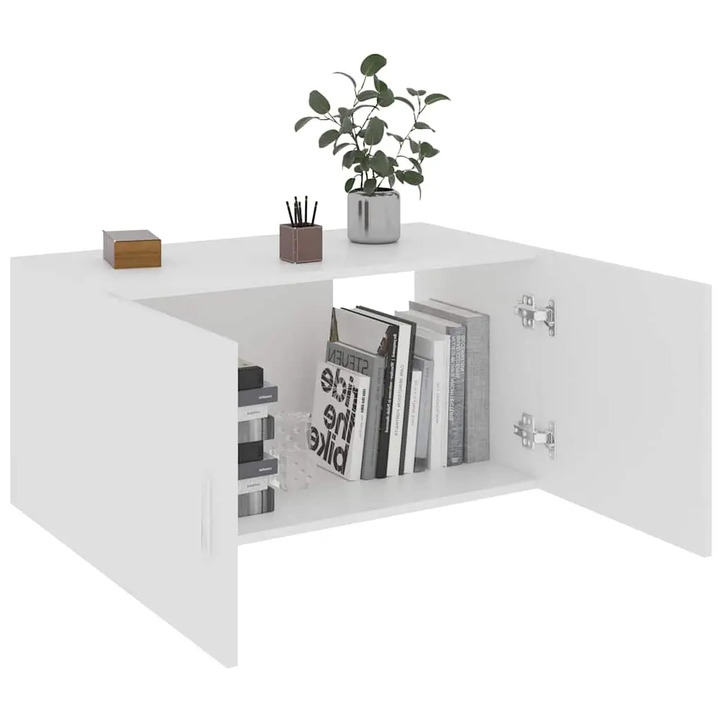 Wall Mounted Cabinet White 80x39x40cm Engineered Wood Storage Shelving Unit with Doors