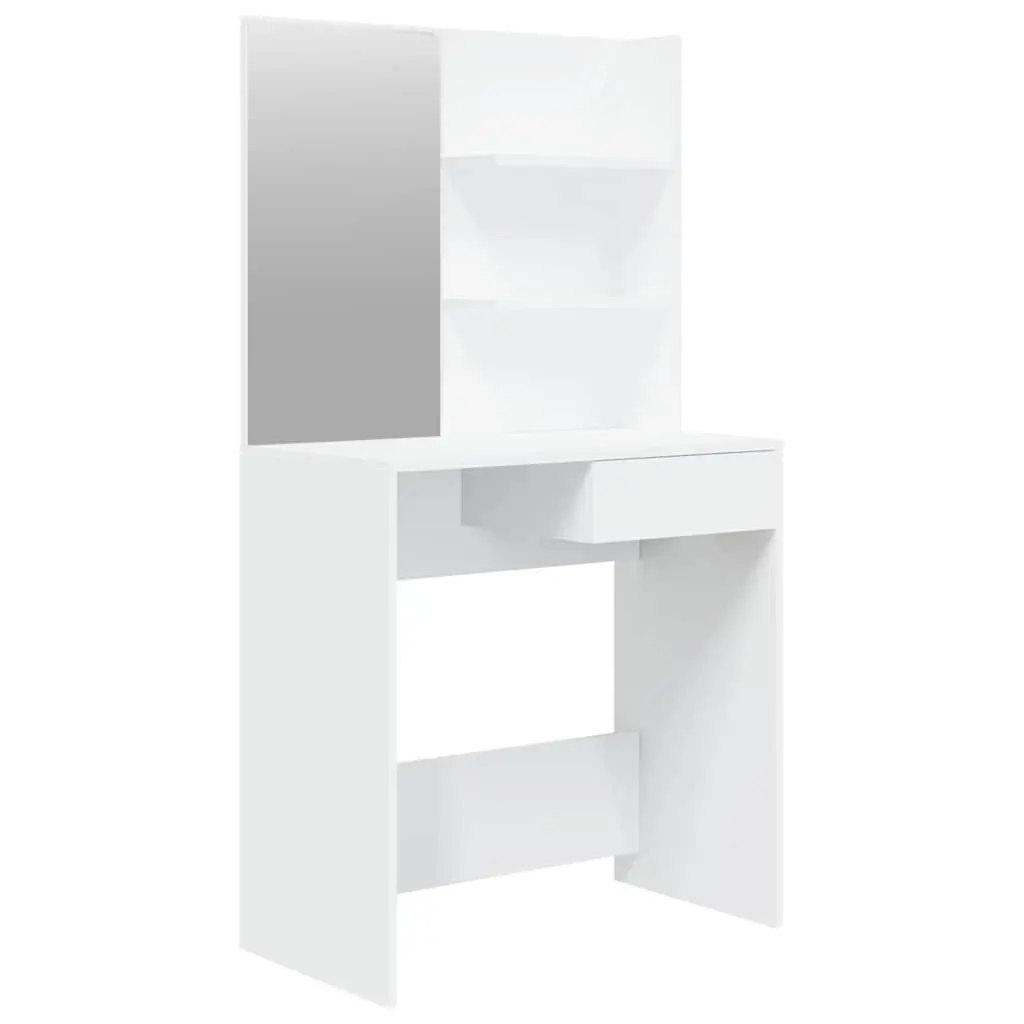 Dressing Table with Mirror White Modern Engineered Wood Makeup Desk 74.5 x 40 x 141 cm