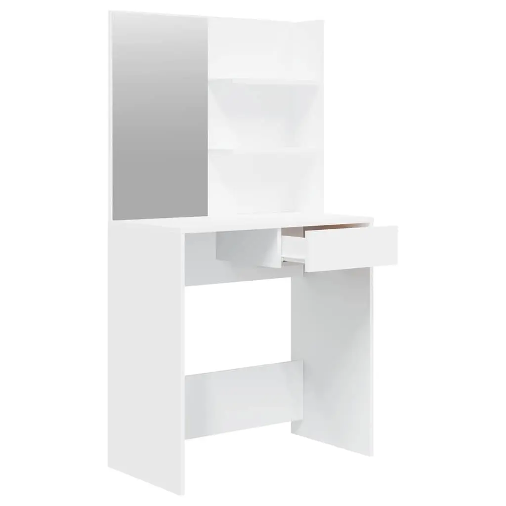 Dressing Table with Mirror White Modern Engineered Wood Makeup Desk 74.5 x 40 x 141 cm