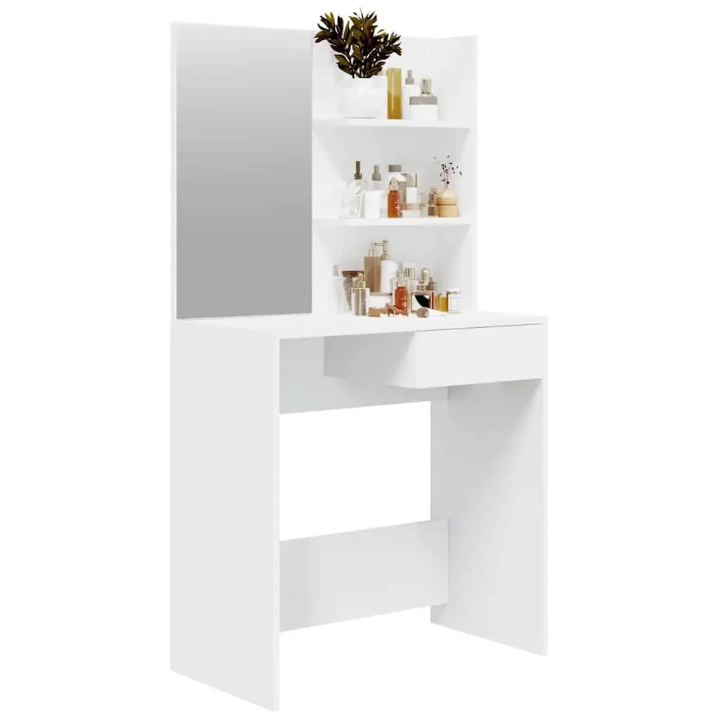 Dressing Table with Mirror White Modern Engineered Wood Makeup Desk 74.5 x 40 x 141 cm