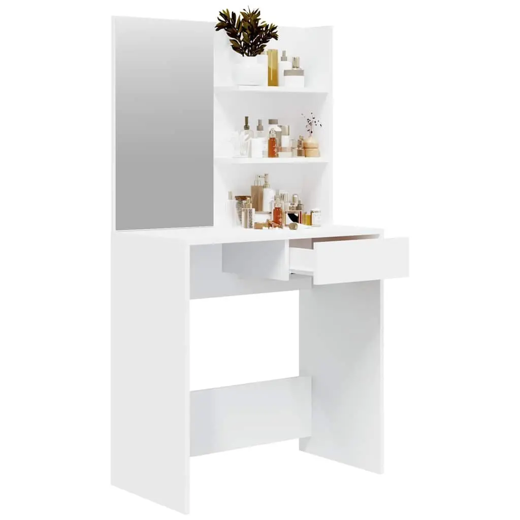Dressing Table with Mirror White Modern Engineered Wood Makeup Desk 74.5 x 40 x 141 cm