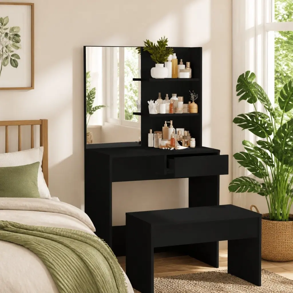 Black Vanity Dressing Table with Mirror for Storage