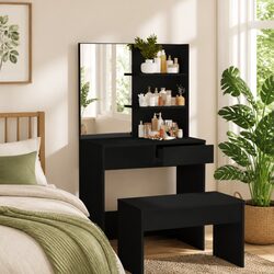 Black Vanity Dressing Table with Mirror for Storage