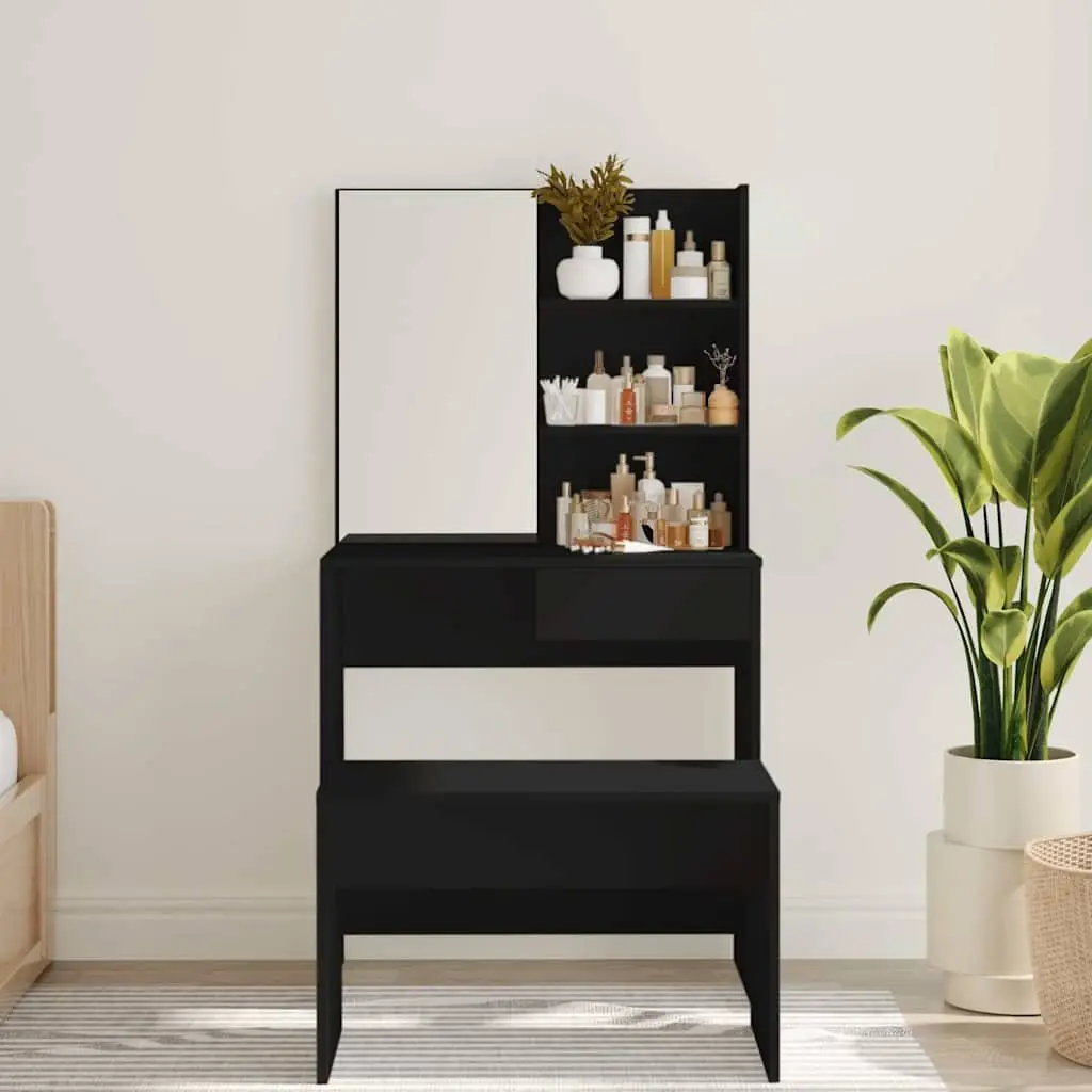 Black Vanity Dressing Table with Mirror for Storage