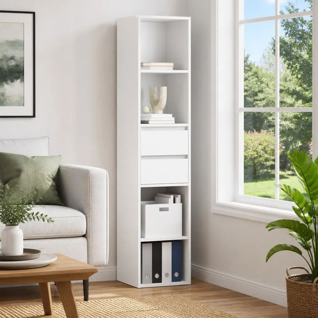 Wall-Mounted Book Cabinet White Storage Shelves Modern Engineered Wood Organizer