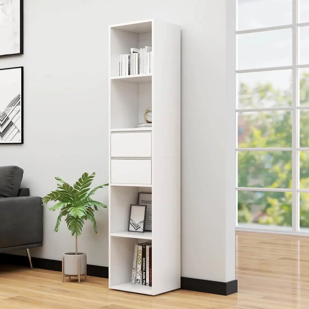 Wall-Mounted Book Cabinet White Storage Shelves Modern Engineered Wood Organizer