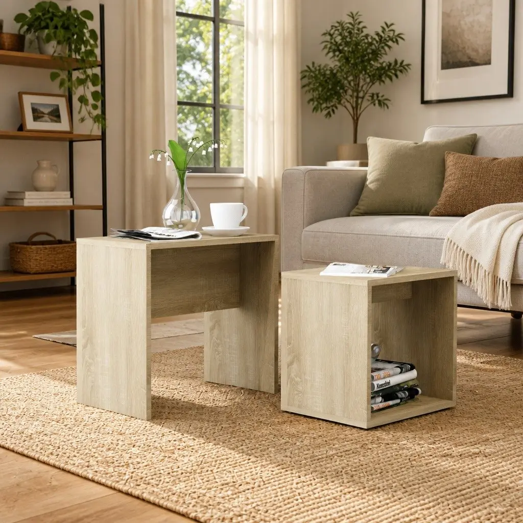 Coffee Table Set 2-Piece Nesting Tables Living Room Accent Furniture Brown Wood