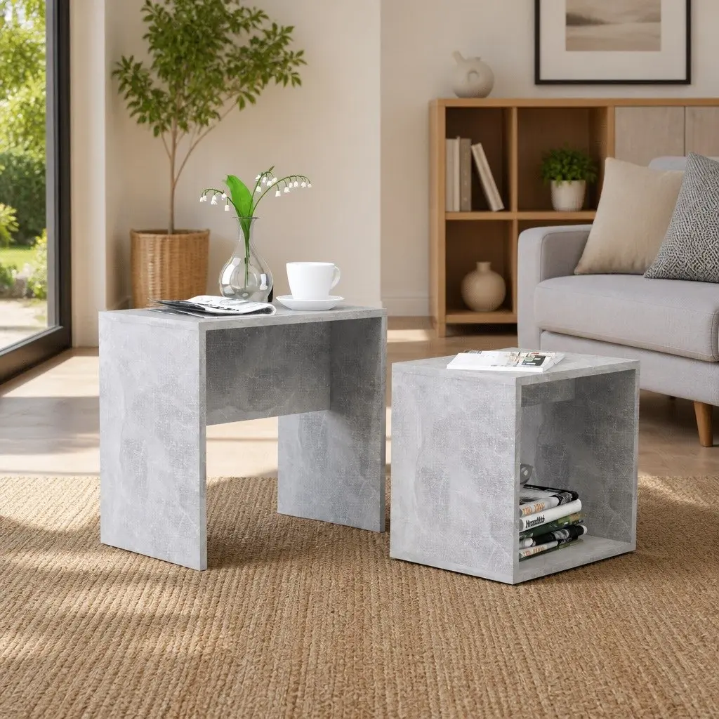 Coffee Table Set Grey Contemporary 2-Piece Engineered Wood