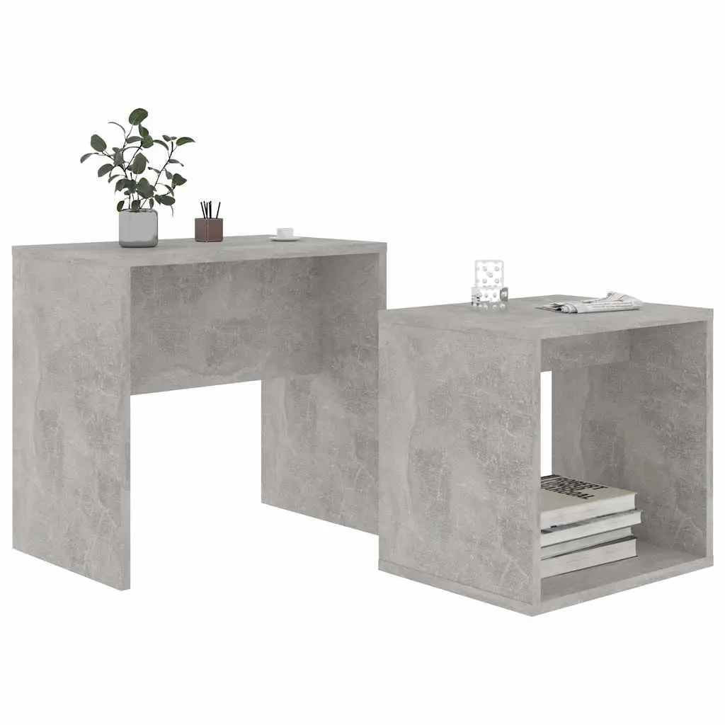 Coffee Table Set Grey Contemporary 2-Piece Engineered Wood