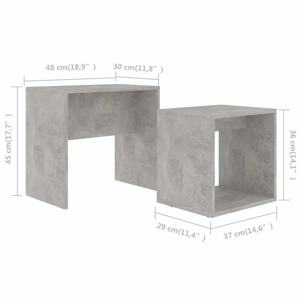 Coffee Table Set Grey Contemporary 2-Piece Engineered Wood