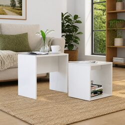 White 2-Piece Nesting Coffee Table Set for Cozy Living Spaces