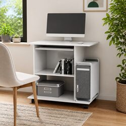 White Computer Desk with Storage Shelves 80x50x75cm