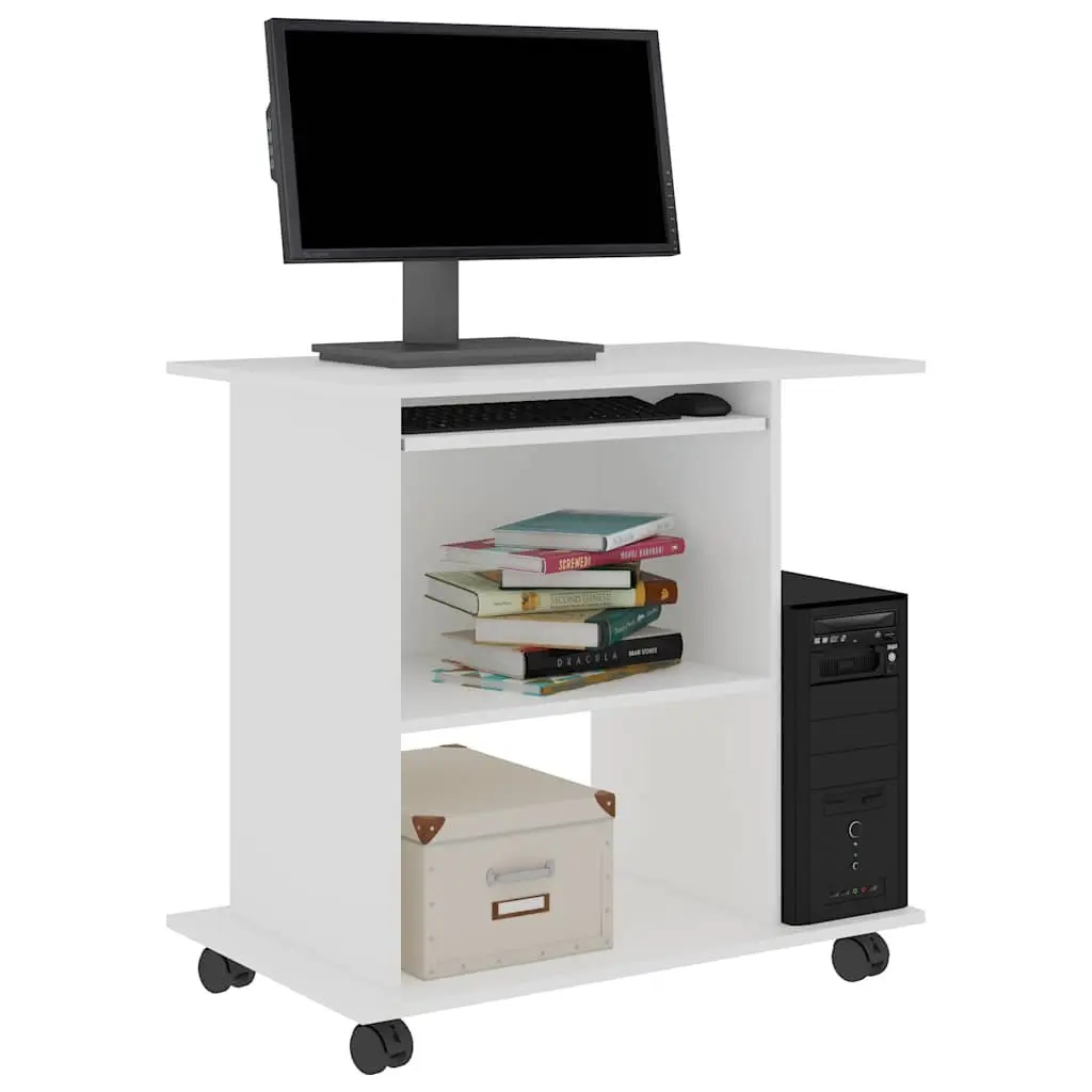 White Computer Desk with Storage Shelves 80x50x75cm
