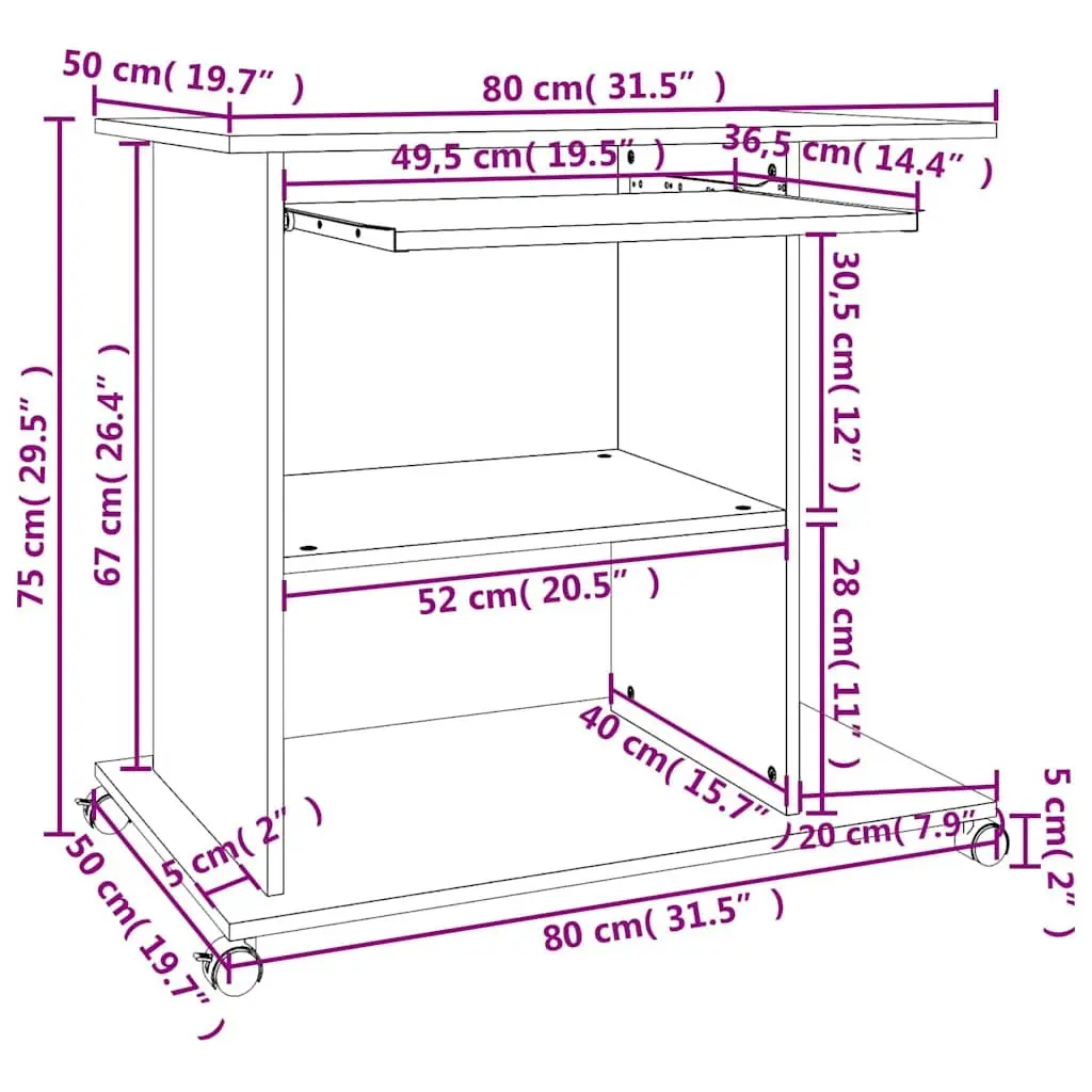 White Computer Desk with Storage Shelves 80x50x75cm