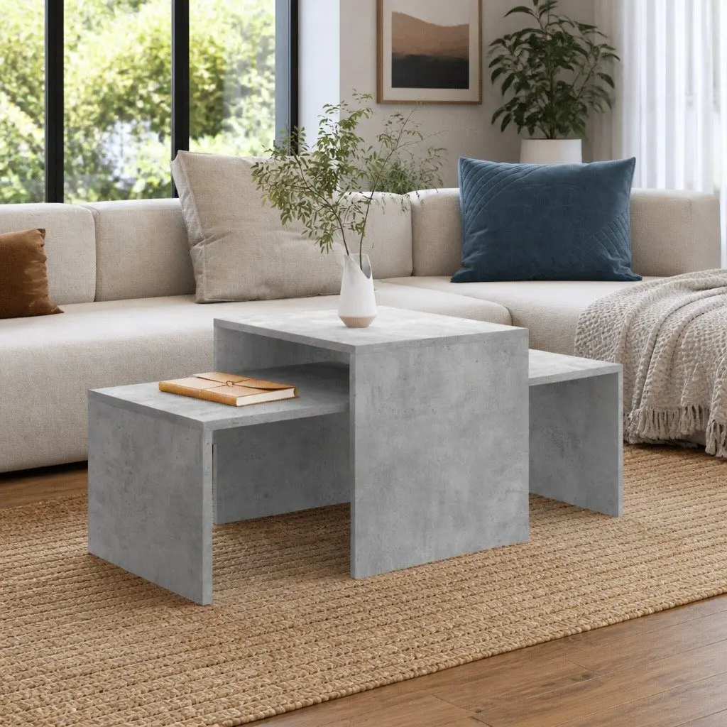Nesting Tables Set Grey Engineered Wood Coffee Table Living Room Accent