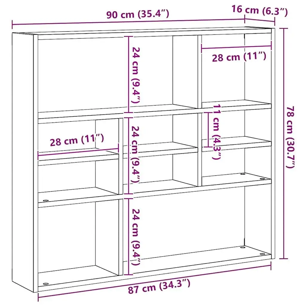 White Wall Shelf with Open Compartments 90x16x78 cm