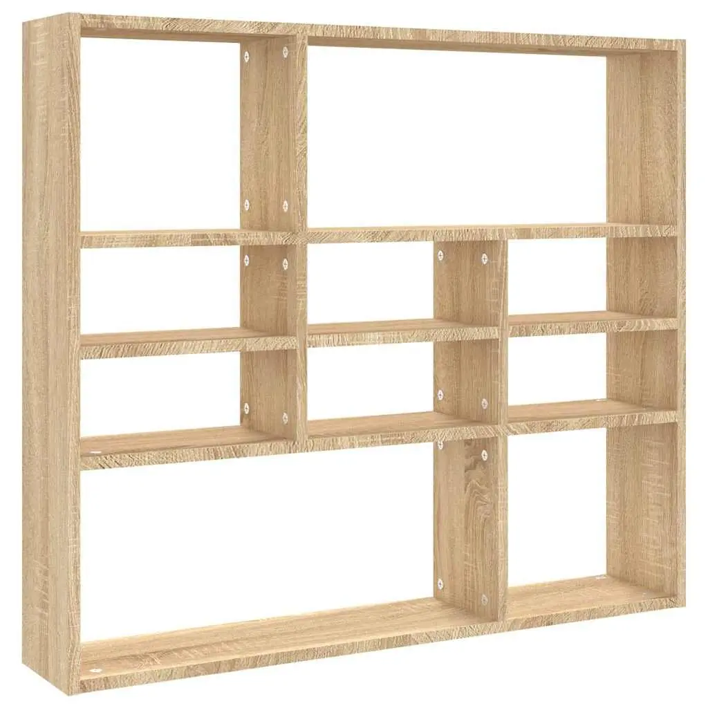 Wall Shelf Display Unit Brown 90 x 16 x 78 cm Engineered Wood 10 Compartments Open Storage