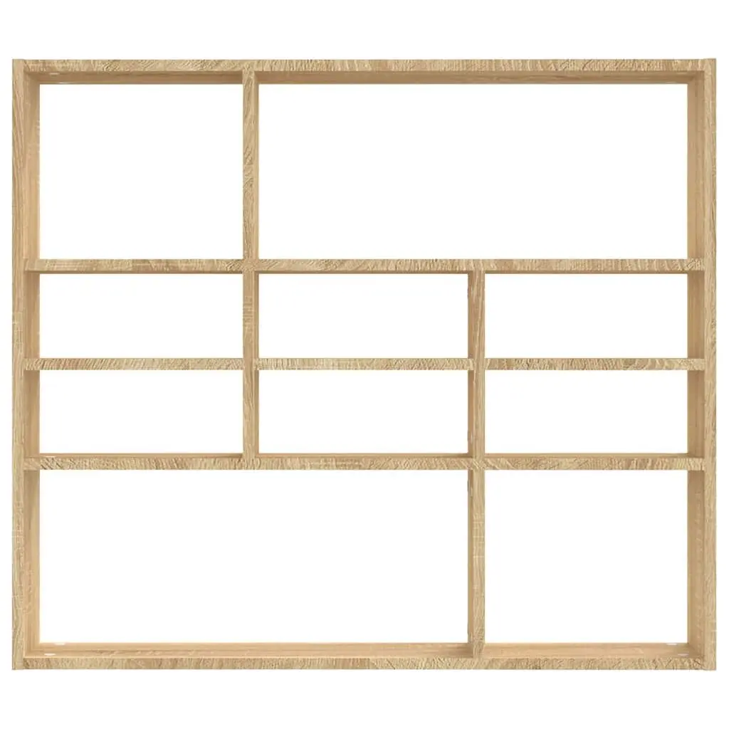 Wall Shelf Display Unit Brown 90 x 16 x 78 cm Engineered Wood 10 Compartments Open Storage