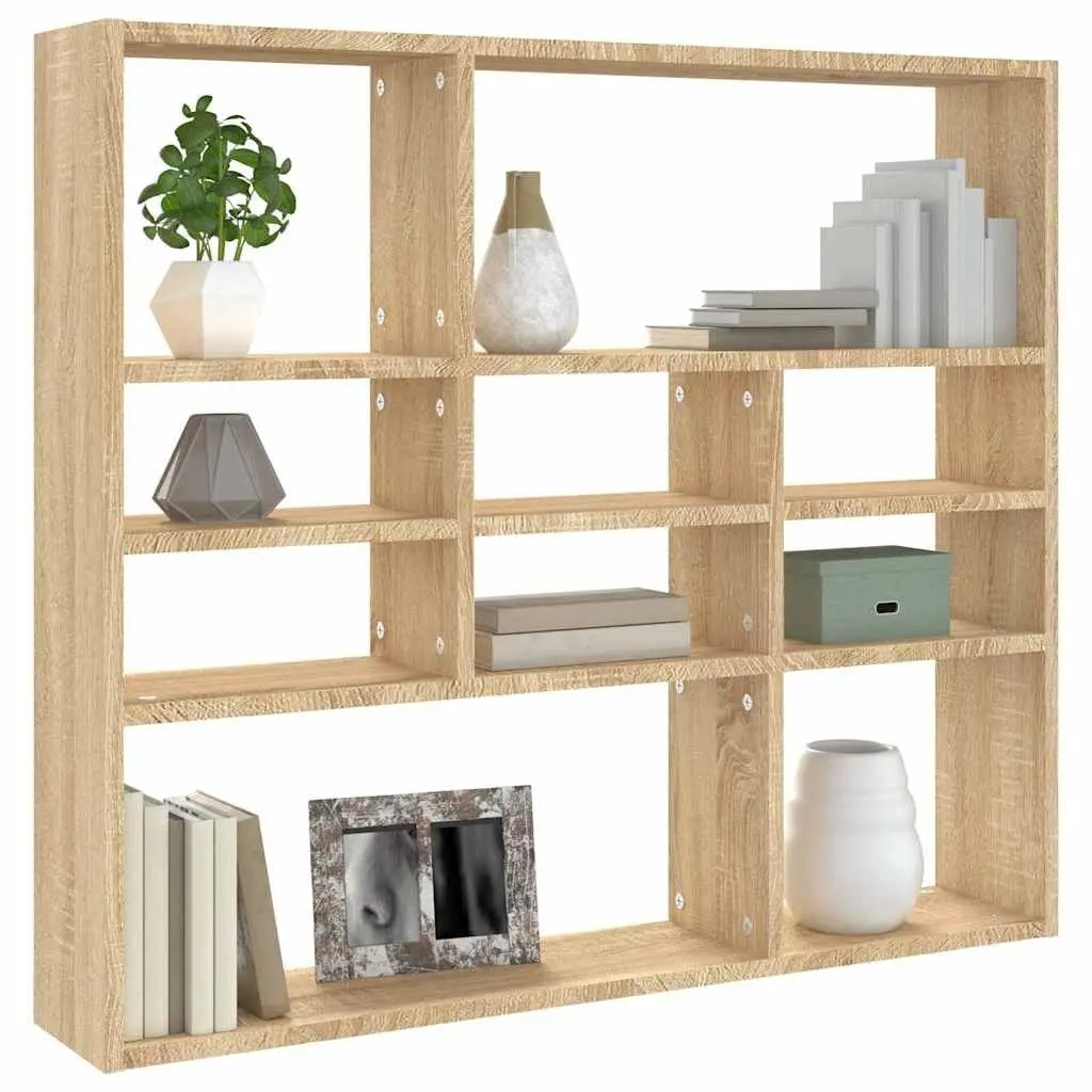 Wall Shelf Display Unit Brown 90 x 16 x 78 cm Engineered Wood 10 Compartments Open Storage