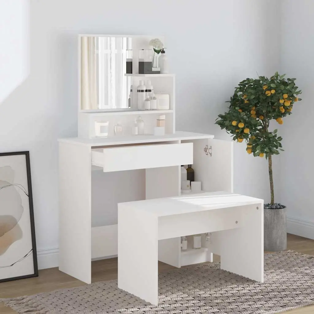 White Dressing Table with Mirror and Storage