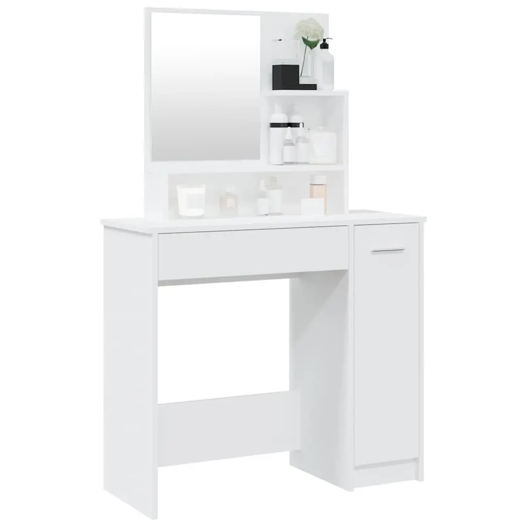White Dressing Table with Mirror and Storage