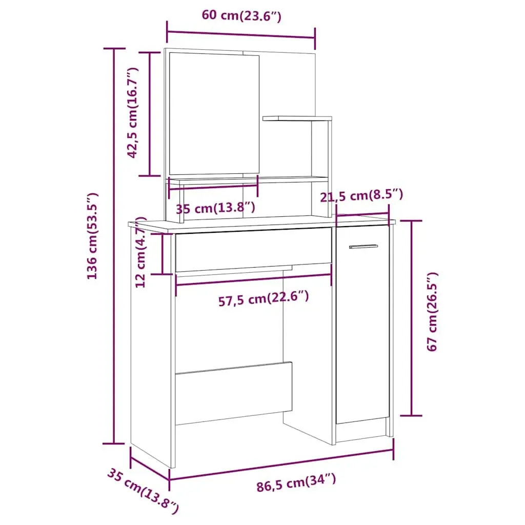 White Dressing Table with Mirror and Storage