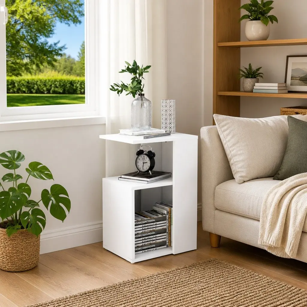 End Table White Modern Storage 36W x 30D x 56H cm Engineered Wood