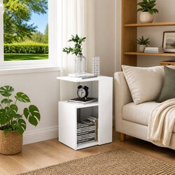 White Modern Accent Side Table with Storage