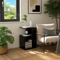 Black Modern Side Storage End Table for Living Rooms