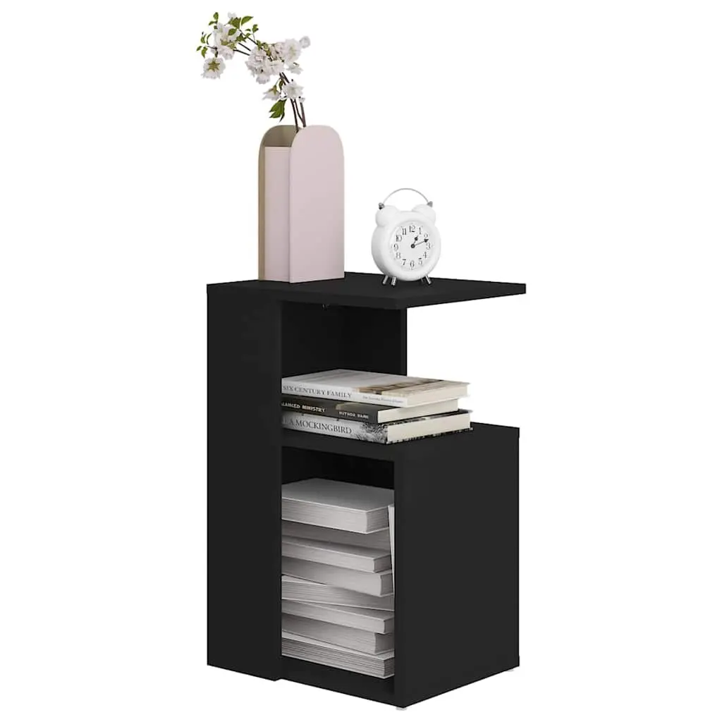 End Table Black Modern Storage Side Table Engineered Wood 36 x 30 x 56 cm