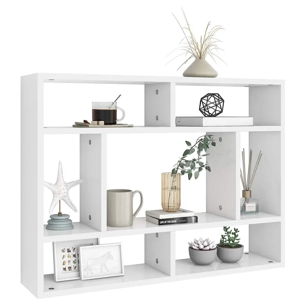 Wall Shelf White 75x16x55 cm Engineered Wood Open Compartments Storage Display Shelving Unit