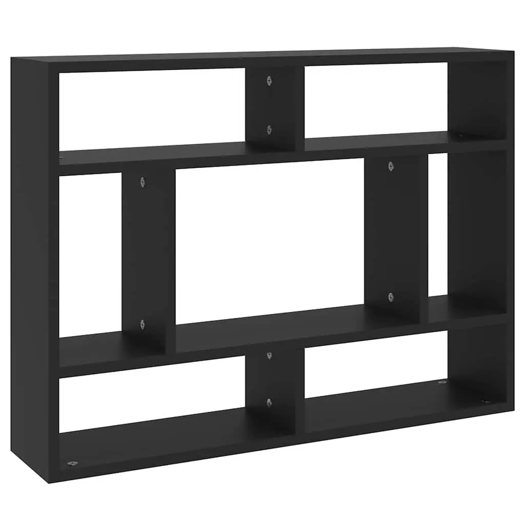 Wall Shelf Black Open Compartments 75x16x55cm Engineered Wood