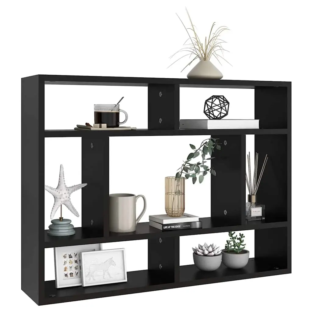 Wall Shelf Black Open Compartments 75x16x55cm Engineered Wood