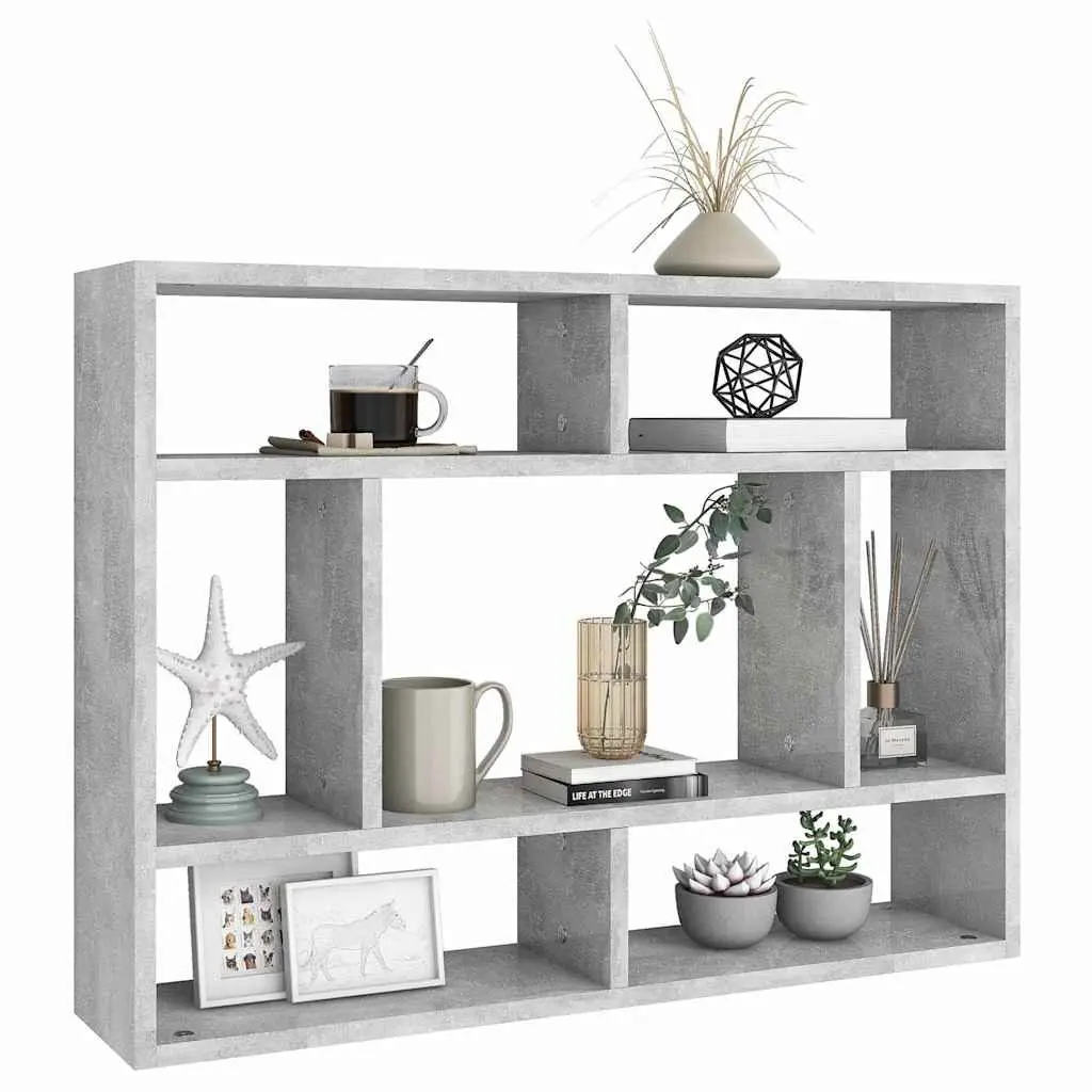 Wall Shelf Grey Open Compartment Storage Display Unit Engineered Wood 75 x 16 x 55 cm