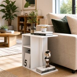 White Accent Side Table for Living Room Storage 50x30x50 cm