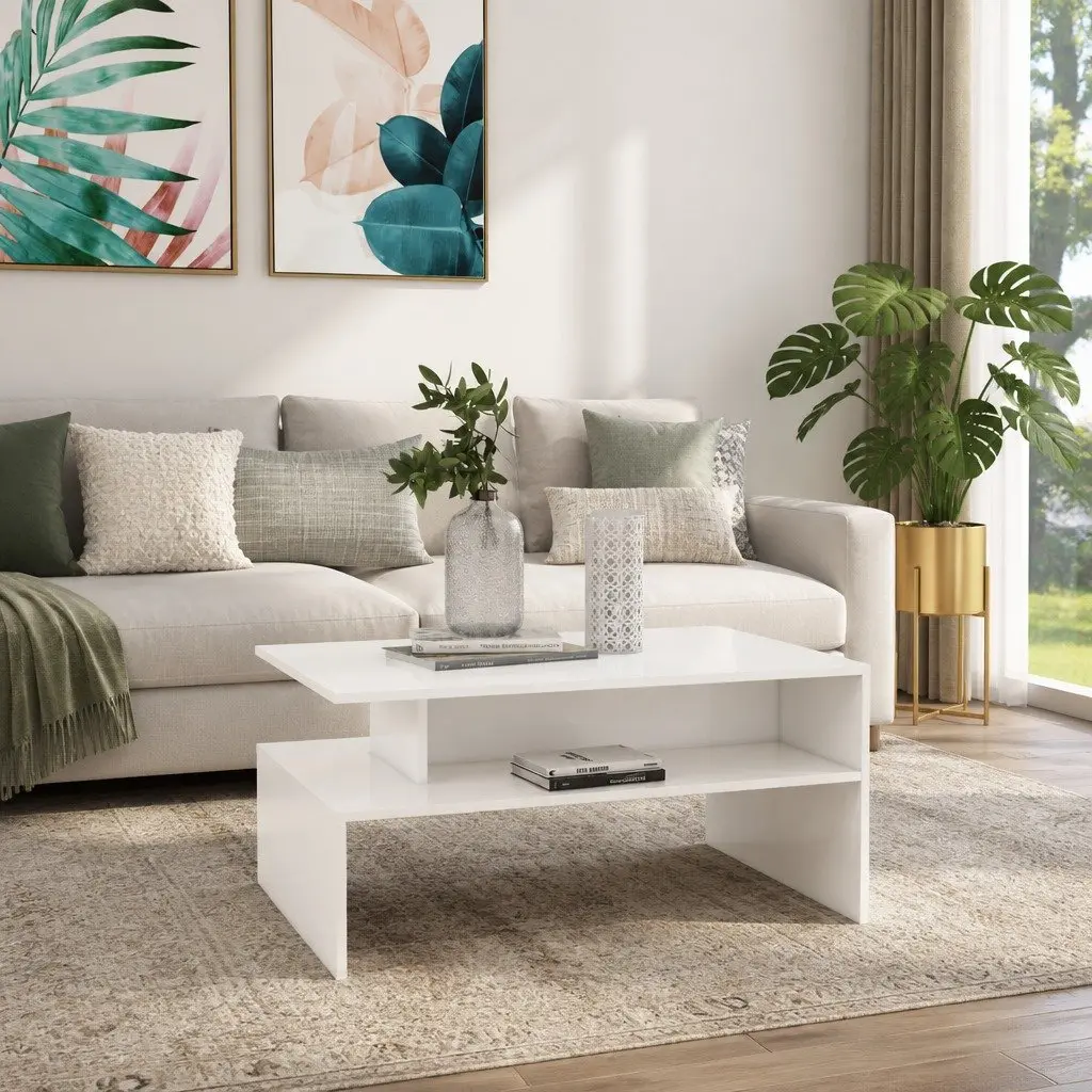 Coffee Table White Modern 90W x 60D x 42.5H cm Engineered Wood