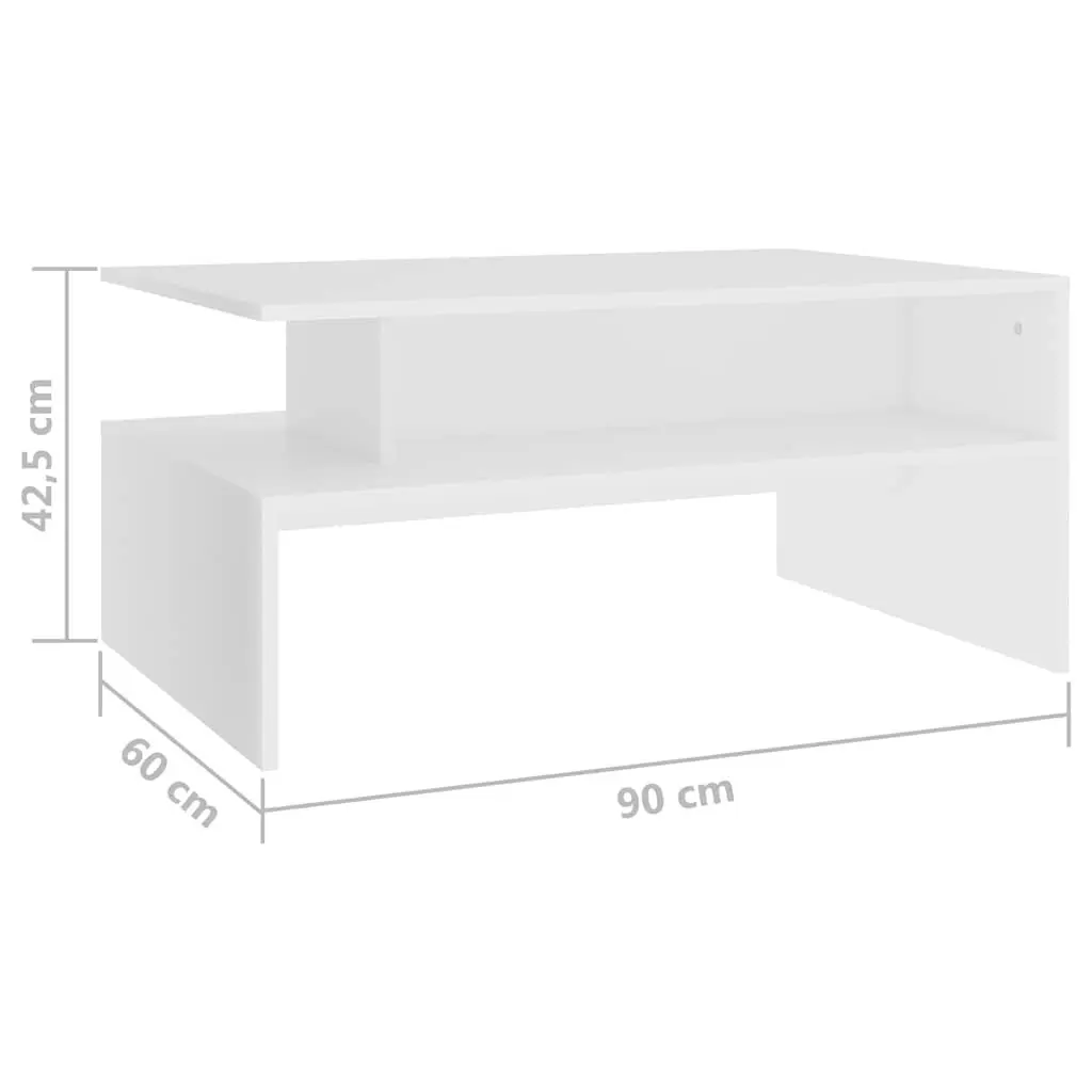 Coffee Table White Modern 90W x 60D x 42.5H cm Engineered Wood