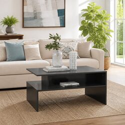 Grey Coffee Table with Storage Shelf for Living Rooms