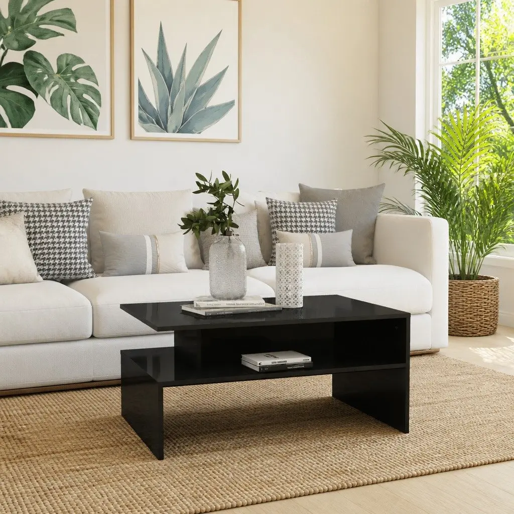 Coffee Table High Gloss Grey 90 x 60 x 42.5 cm Engineered Wood