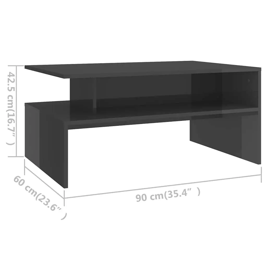Coffee Table High Gloss Grey 90 x 60 x 42.5 cm Engineered Wood