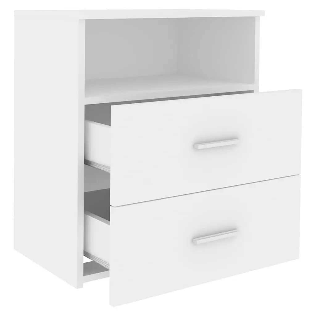 White Nightstand Cabinet with Drawers and Shelf