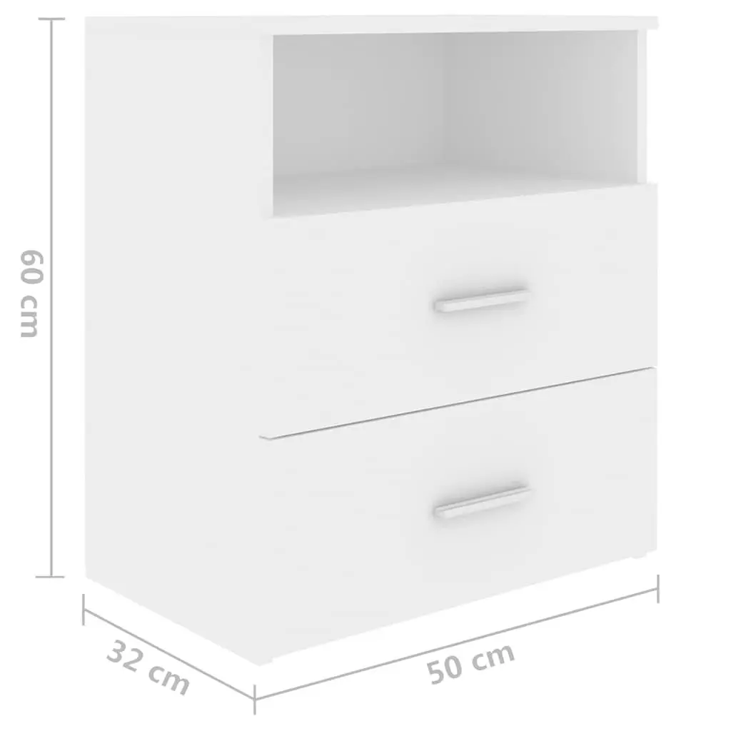 White Nightstand Cabinet with Drawers and Shelf