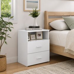 Warm White Bedside Table with 2 Drawers and Shelf